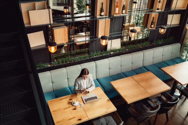 Restaurant dining area under secure monitoring
